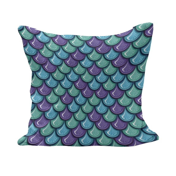 Fish Fluffy Throw Pillow Cushion Cover, Marine Animal Skin Dragon Scale Pattern Ornate Aquatic Themed Marine, Decorative Square Accent Pillow Case, 36" x 36", Blue Violet Sea Green, by Ambesonne