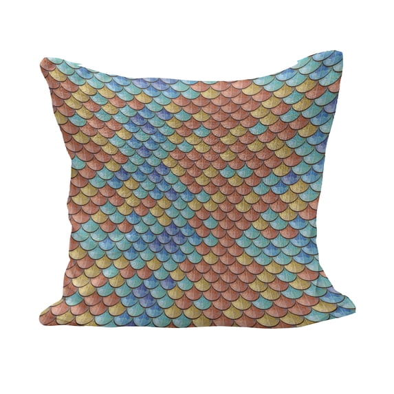 Fish Fluffy Throw Pillow Cushion Cover, Maritime Animal Scales Pattern Abstract Geometric Half Circles Mermaid Tail Design, Decorative Square Accent Pillow Case, 26" x 26", Multicolor, by Ambesonne