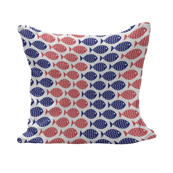 Fish Fluffy Throw Pillow Cushion Cover, Nautical Theme Design Illustration of Fish on White Background Art Print, Rectangle Accent Pillow Case, 36" x 16", Red and Navy Blue, by Ambesonne
