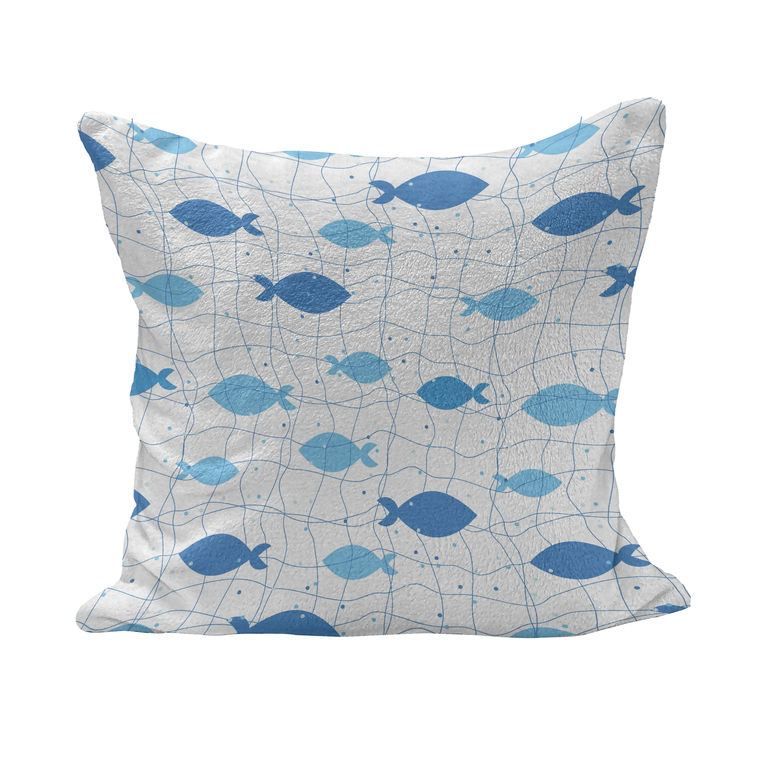 Fish Fluffy Throw Pillow Cushion Cover, Fish Net with Polka Dots Abstract  Animal Silhouettes Nature Inspired Image, Decorative Square Accent Pillow  Case, 16 x 16, Blue Pale Blue White, by Ambesonne 