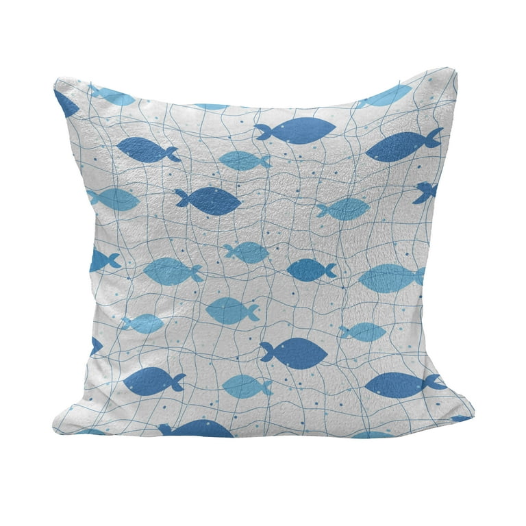 Fish Fluffy Throw Pillow Cushion Cover Fish Net with Polka Dots