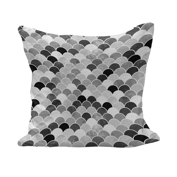 Fish Fluffy Throw Pillow Cushion Cover, Squama Design with Aquatic Inspirations Animal Skin Scales Pattern Monochrome, Decorative Square Accent Pillow Case, 40" x 40", Black Grey White, by Ambesonne