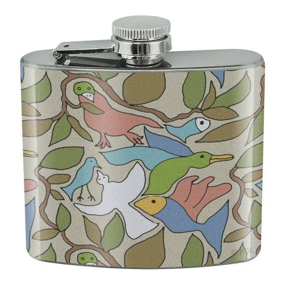 Fish Flying with Birds Pattern Stainless Steel 5oz Hip Drink Kidney Flask