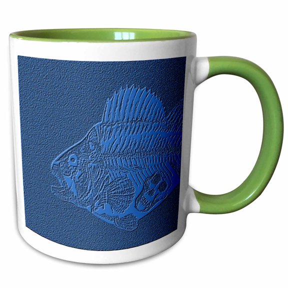 3drose, Fish Fossil with Monkey Skull in Blue, 11oz Two-tone Green Mug