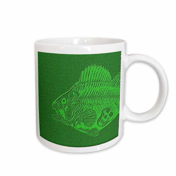 3drose, Fish Fossil with Monkey Skull in Green, 11oz Mug