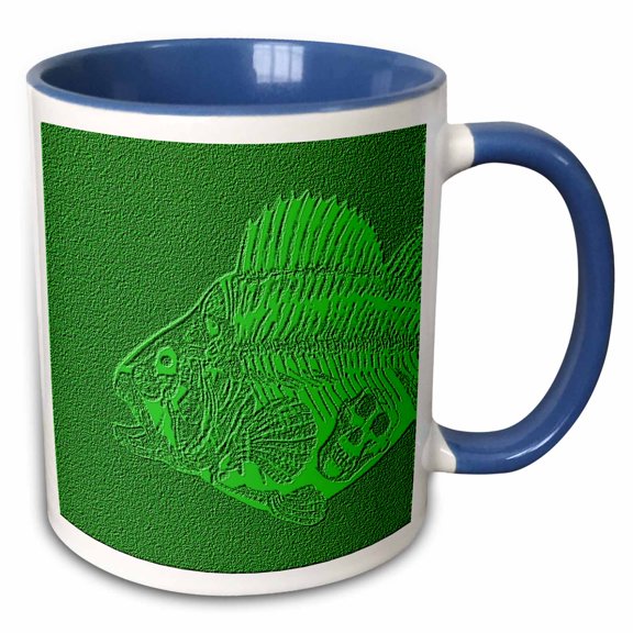 3drose, Fish Fossil with Monkey Skull in Green, 11oz Two-tone Blue Mug