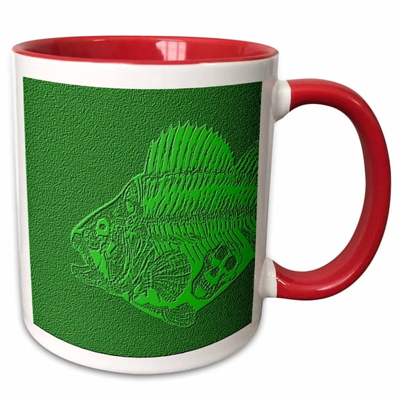 3drose, Fish Fossil with Monkey Skull in Green, 11oz Two-tone Red Mug