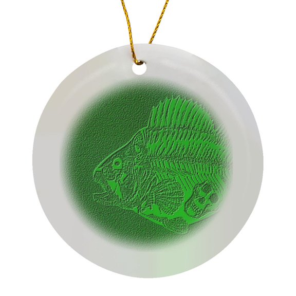 3drose, Fish Fossil with Monkey Skull in Green, Circle Porcelain Ornament