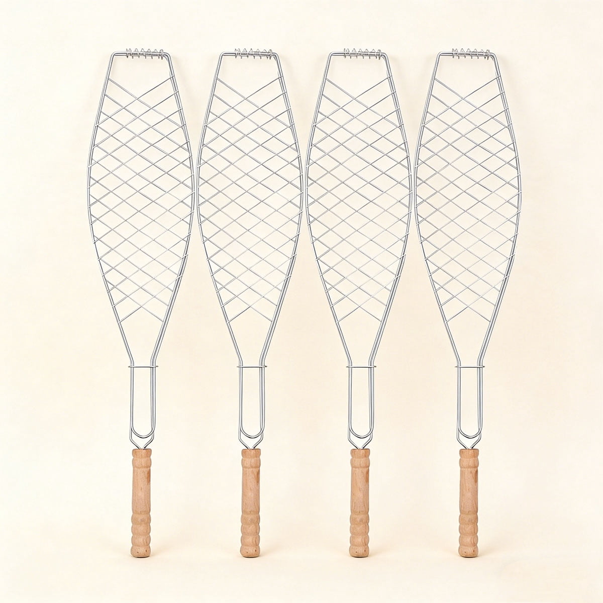 Wire Rack Roti Flipper Fish Grill Basket, Foldable Barbecue Rack with Wooden Handle ...