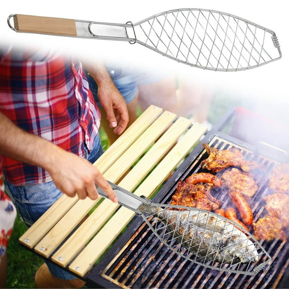 Fish Grill Basket,Rustproof 304 Stainless Steel Fish Grill Basket,Compact Easy to Store Grilling Basket with Handle,Bbq Fish Grilling Basket,Grill Tools Basket Bbq Tools Grilled Fish Barbecue