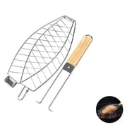Foldable Fish Grilling Basket   24.5" BBQ Grill Rack with Removable Wood Handle, Locking Design for Secure Grilling, Portable for Camping & Outdoor Cooking