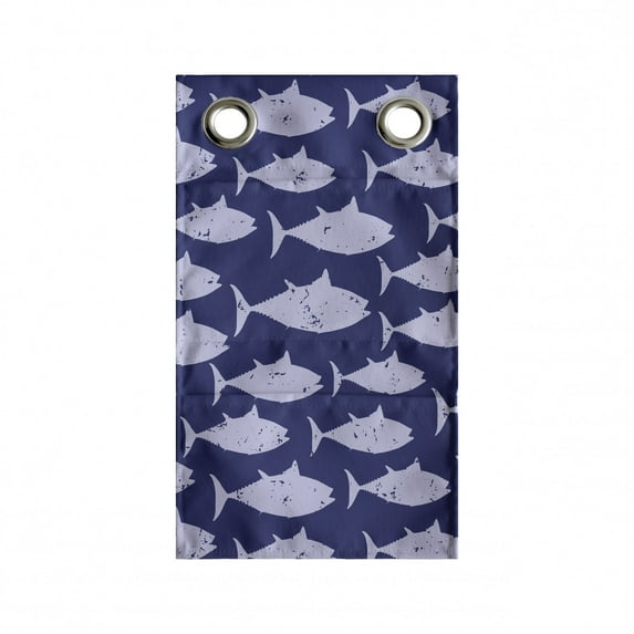 Fish Hanging Pocket Organizer, Grunge Silhouettes of Dangerous Piranhas Repetitive Pattern, Printed Polyester Storage Bag with Pockets, 9" x 16", Indigo and Pastel Purple