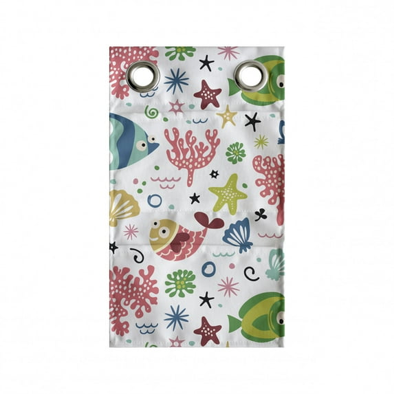 Fish Hanging Pocket Organizer, Pattern with Corals and Underwater Creatures Shells Starfishes, Printed Polyester Storage Bag with Pockets, 9" x 16", Multicolor