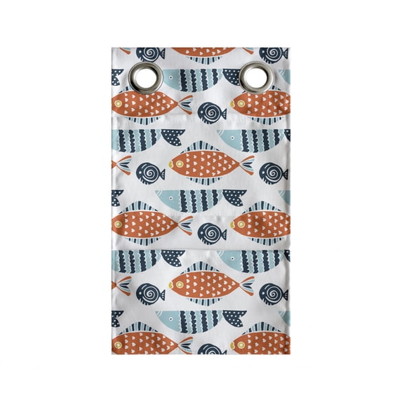 Fish Hanging Pocket Organizer, Pattern with Marine Cartoon Animal, Printed Polyester Storage Bag with Pockets, 9" x 16", White Blue Grey Orange
