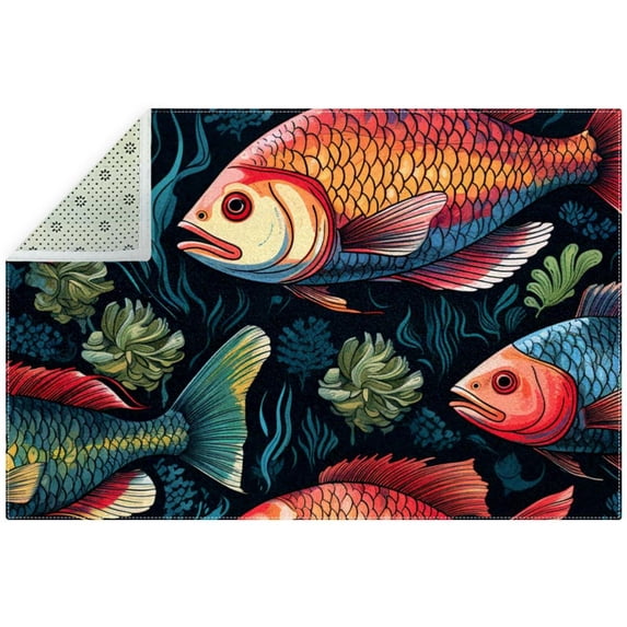 Fish High-Quality Polyester Indoor Floor Mat - Durable and Soft Rug for Living Room, Bedroom, and Office - Carpet with Right Angle Design - Easy to Clean and Maintain