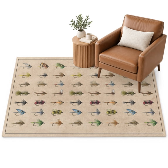 Fish Hook Area Rug 4'x6', Retro Colorful Fish Hook Biographies Linen ...