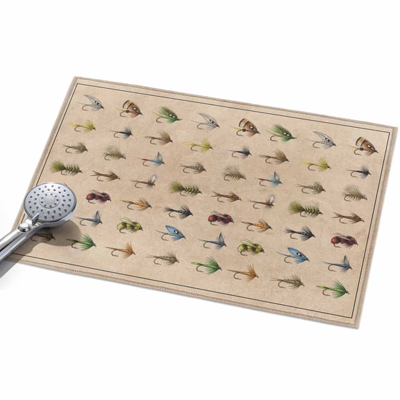 Fish Hook Area Rugs 2x3ft Retro Colorful Fish Hook Biographies Linen Texture Floor Rug&nbsp;Non Slip Low Pile Ultra Soft Throw Carpet for Entryway Indoor Entrance Kitchen Bathroom