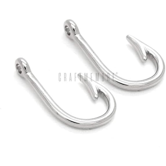 CRAFTME STUDIO Fish Hook Charm Pendants for Necklace, Bracelet and Key Chain Jewelry Making, 10 PCS (Small Silver)