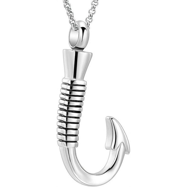 Fish Hook Cremation Jewelry for Ashes, Memorial Necklace Made with