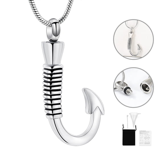 Fish Hook Cremation Urn Necklace for Ashes Fishing Memorial Ashes Keepsake Pendant Jewelry