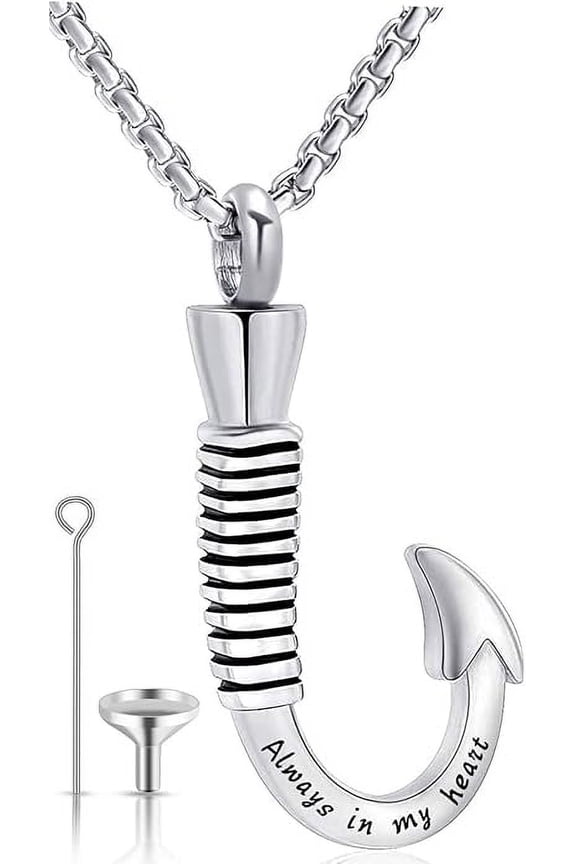 Fish Hook Cremation Urn Pendant Memorial Necklace for Ashes Fish Hook Urn Necklace for Women Men Fishing Memorial Ashes Keepsake Pendant Jewelry