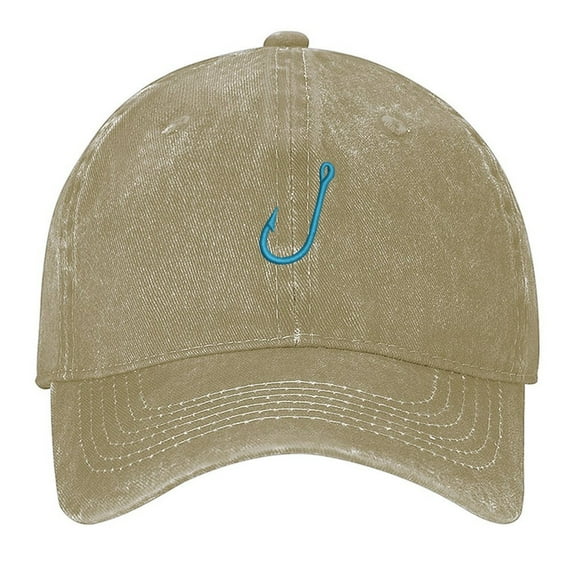 Fish Hook Hat Print Vintage Wash Dad Hat Adjustable Curved Brim Baseball Cap,Made In USA,Casual Outdoor Sports Fishing Cap for Men and Women