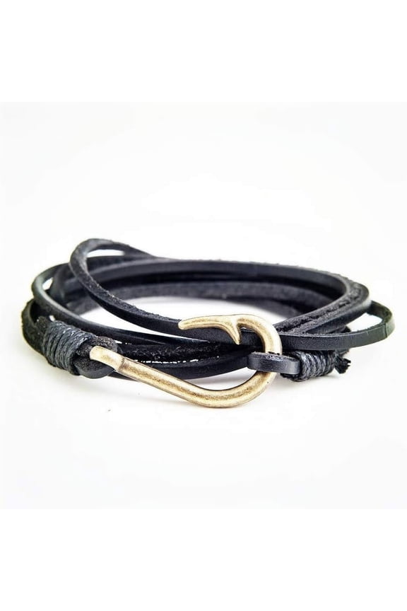 Fish Hook Leather Wrap Bracelet - Multi-layer Punk Style Handwork Bracelet
