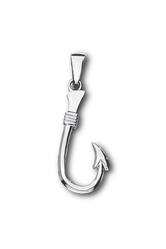 Fish Hook Pendant High Polish Fisherman Realistic Charm Gray Jewelry Female Unisex