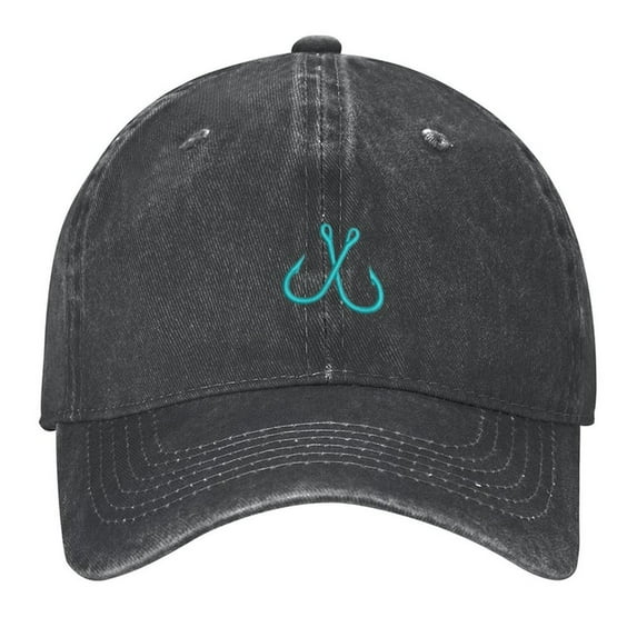 Fish Hook Print Vintage Wash Dad Hat Adjustable Curved Brim Baseball Cap,Made In USA,Casual Outdoor Sports Fishing Cap for Men and Women
