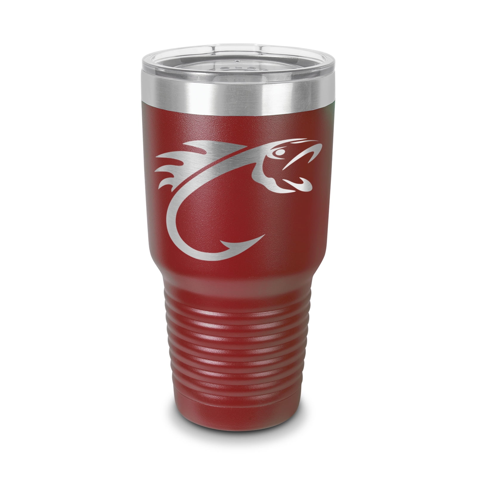 Fish Hook Tumbler 30 oz Laser Engraved w/ Clear Lid Stainless Steel