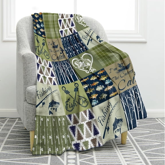 Fish Hunting Blanket Gifts for Men, Fishing Throw Blanket for Dad Husband, Birthday Valentine Christmas Fishes Vintage Decor for Boys Girls, Aniaml Blankets for Home Bed Couch 60"x50"