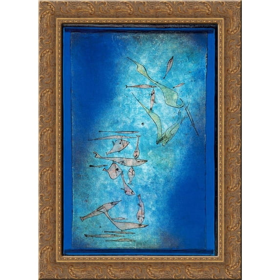 Fish Image 24x18 Gold Ornate Wood Framed Canvas Art by Paul Klee