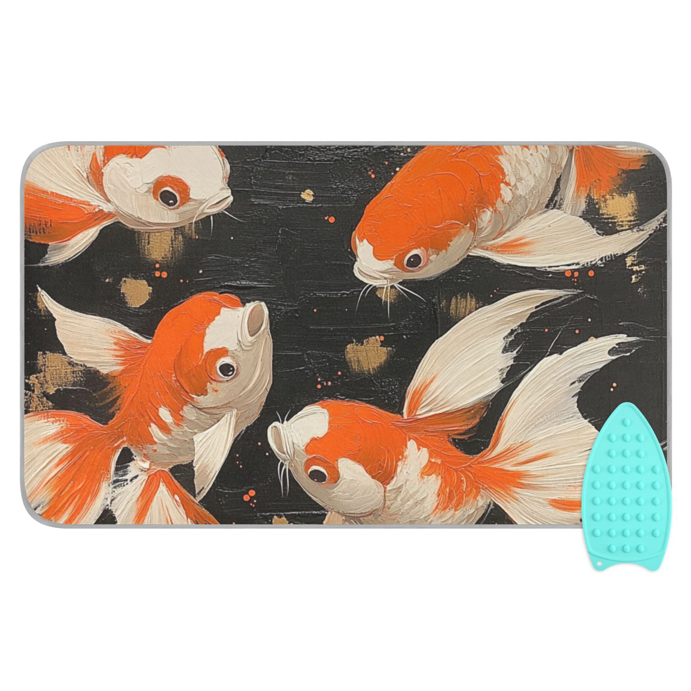 Fish Ink Painting Ironing Mat Blanket for Table Top Travel Portable Ironing Board Pad 47.2x27.6 Inch