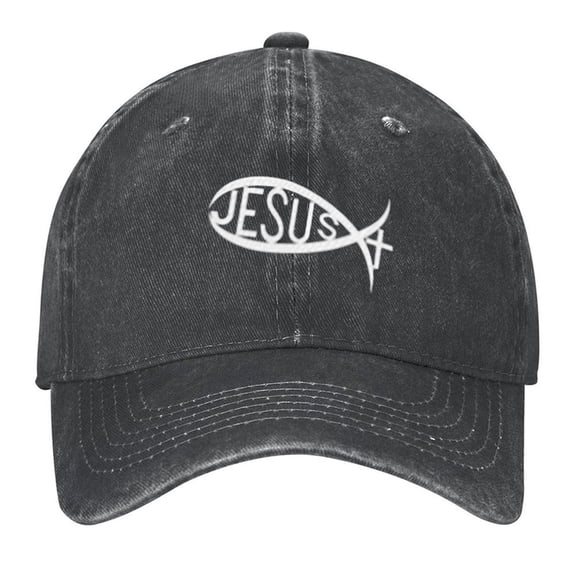 Fish Jesus Print Vintage Wash Dad Hat Adjustable Curved Brim Baseball Cap,Casual Outdoor Sports Fishing Cap for Men and Women
