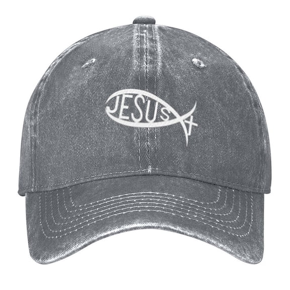 Fish Jesus Print Vintage Wash Dad Hat Adjustable Curved Brim Baseball Cap,Casual Outdoor Sports Fishing Cap for Men and Women
