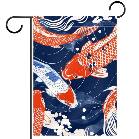 Fish. Koi Carp Pattern Garden Flag Double Sided House Flag for Outdoor Home, Personalized All Year Round Yard Decor 12 x 18 Inch