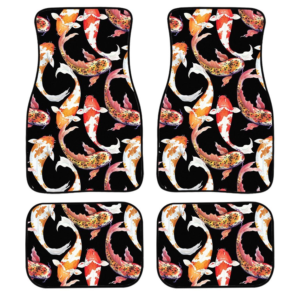 Fish Koi Japan Car Floor Mat Vintage Black Carpet AntiSlip Rubber Mat