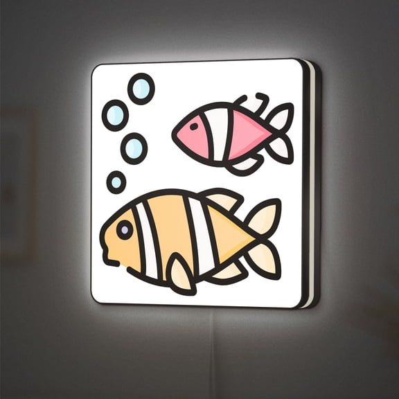 Fish LED Lightbox - Marine Ocean Clownfish Aquarium Decor, Custom Led Sign for Home Office Shop Decor (Width 8 inch, 20cm)