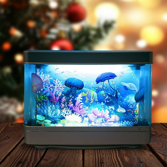 Fish Lamp Decor Mini Aquarium 30x23x7cm Artificial Moving Fish Sensory Night Light 110V USB Plug Lifelike Ocean Visual Relaxing Ambiance for Kids Room Home Office Gift Decoration