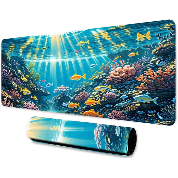 Fish Large Mouse Pad 31.5x11.8 Inches Nature Marine Undersea Plants Corals Pattern Printed Game Mouse Pad for Home Studio Keyboard Table Mat BDHYMN192