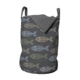 thumbnail image 1 of Fish Laundry Bag, Vintage Geometric Animal Design with Lines Retro Marine Pattern Fish Skeleton Image, Basket with Handles Drawstring Closure for Laundromats, 13" x 19", Multicolor, by Ambesonne, 1 of 4