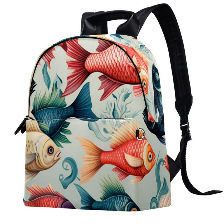 Fish Leather School Backpack Men Preppy Lightweight Printed Design Adjustable Shoulder Straps Large Capacity for Work School Camping Teens Women Walmart
