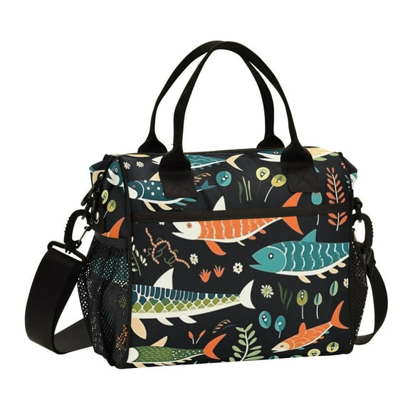 Fish Leaves Green Cooler Bag Lunch Bag Soft Cooler Cooling Tote Insulated Lunch Box for Adult Men Women