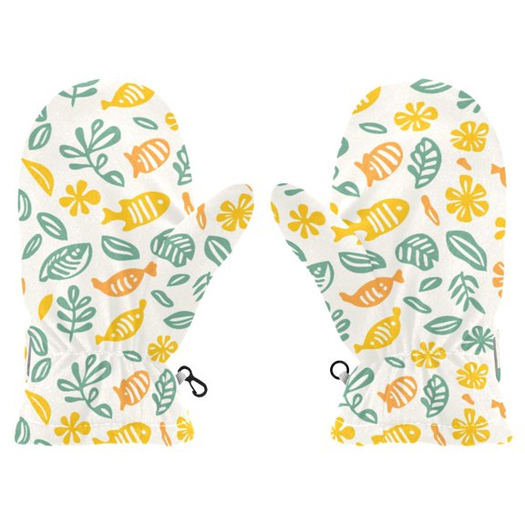 Fish Leaves Pattern Cold Weather Mittens Cozy Gloves with Adjustable Fit Perfect for Outdoor Fun