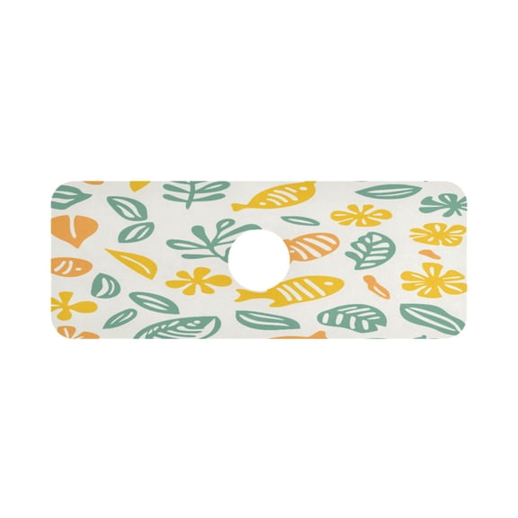 Fish Leaves Pattern Single Compact Faucet Drying Pad 14.7x5.4in Absorbent Mat for Small Sinks, Vanity Countertops