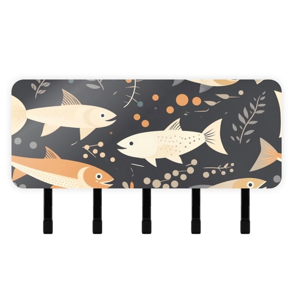 Fish Leaves Yellow Mail Holder Organizer Wall Mount with Shelf Key Holder Key Rack with 5 Key Hooks for Wall Decorative