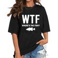 thumbnail image 1 of Where's The Fish Lettering Print s Funny WTF & Fish Graphic s Short Sleeve Casual Tops Fisherman Gift Cotton Shirts for Daily Outfits Black,4XL, 1 of 5
