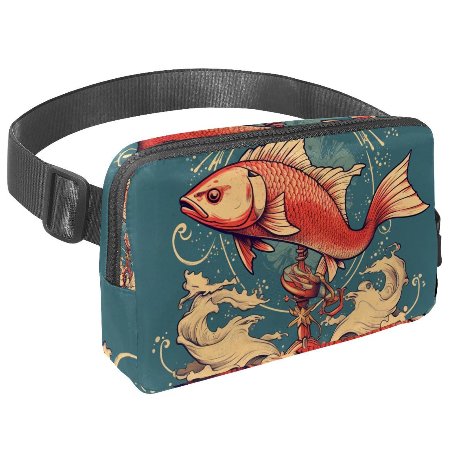 Fish Lightweight Adjustable Running Belt with Extension Strap - Unisex Fanny Pack Belt Bag