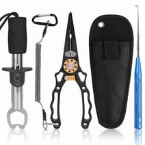 Fish Lip Gripper Pliers, Fishing Tool Kit with Fish Hook Remover, Lanyard, Muti-Function Hook Remover and Split Ring Pliers, Gift for Men