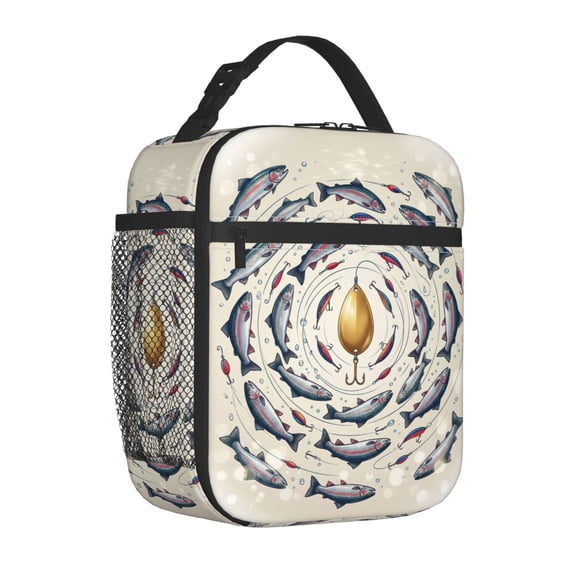 Fish Lunch Bag Portable Insulated Lunch Box for Adults, Saltwater Fishing Graphic Meal Bag for Office Travel